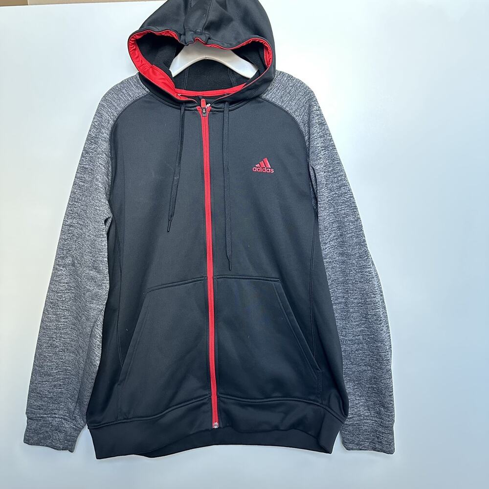 Adidas ClimaWarm Full Zip Hoodie Black Gray Red Men's XL Athletic Jacket